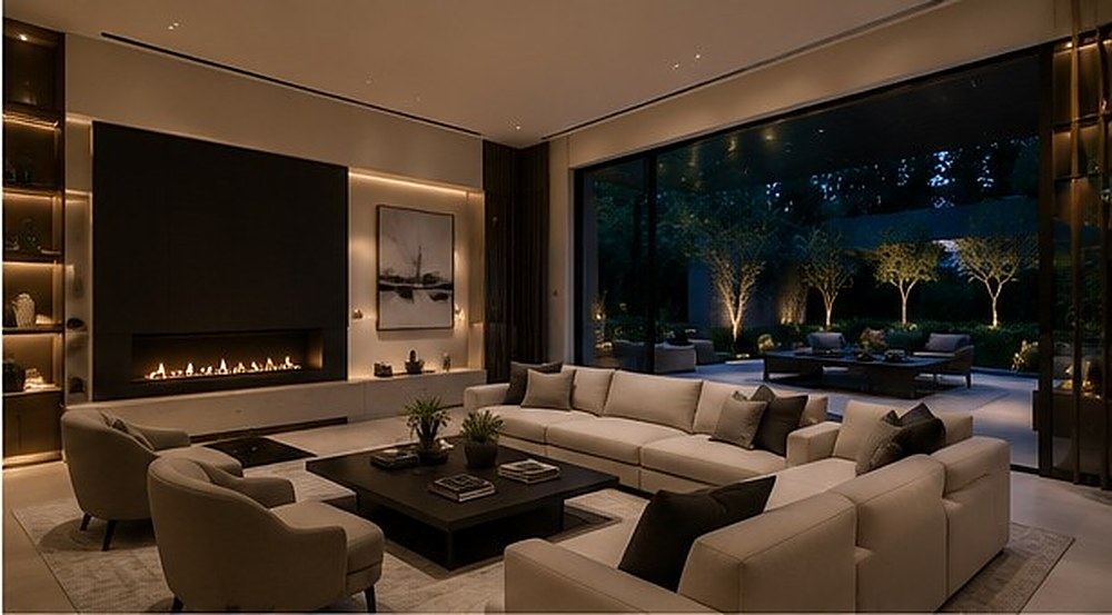 Living room with a large-format television sized to the room