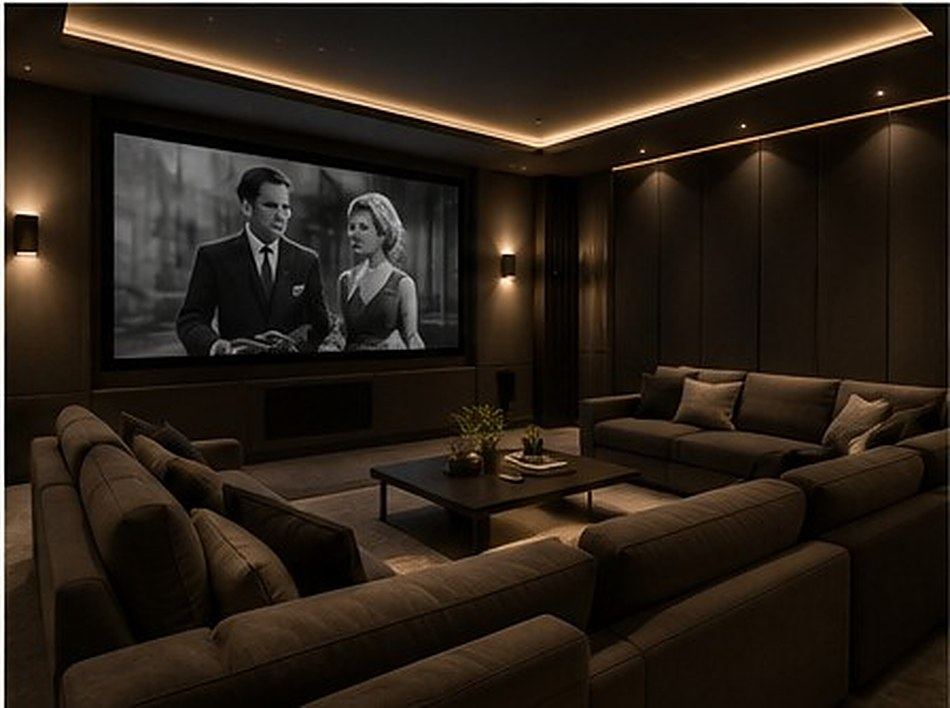 Integrated home theater with tiered seating