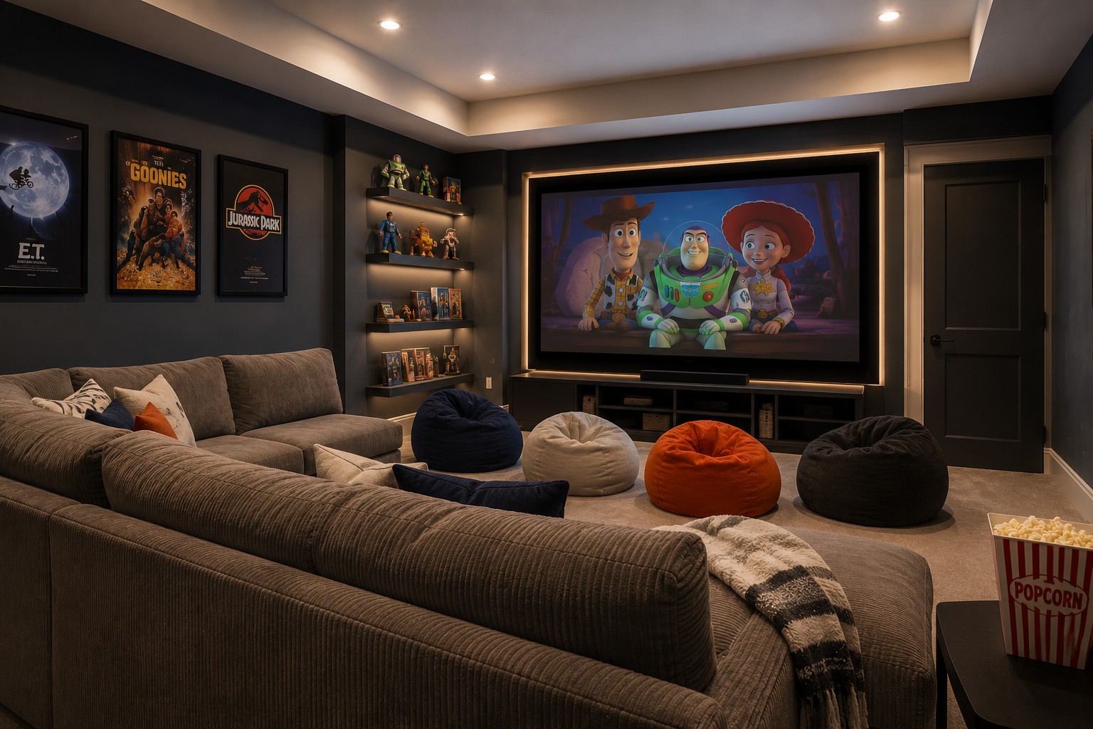 Family home theater room built into new construction in Goleta