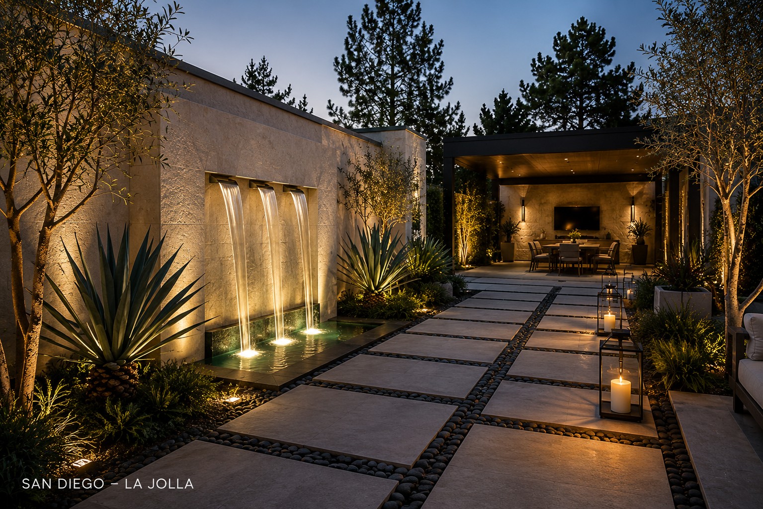 San Diego La Jolla waterfront path with integrated outdoor lighting
